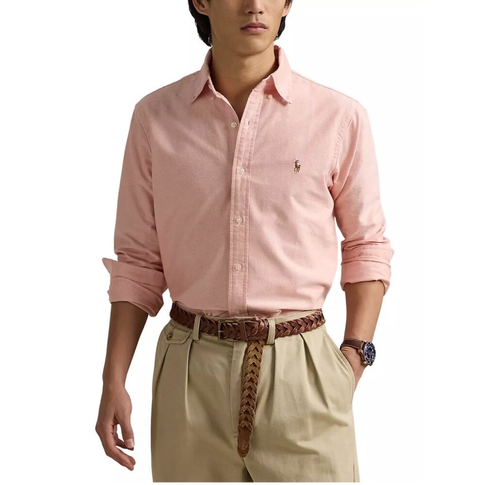 Ralph Lauren Blake Mens XL Iconic Oxford Shirt Pink L/S Flesh Color Logo Cotton